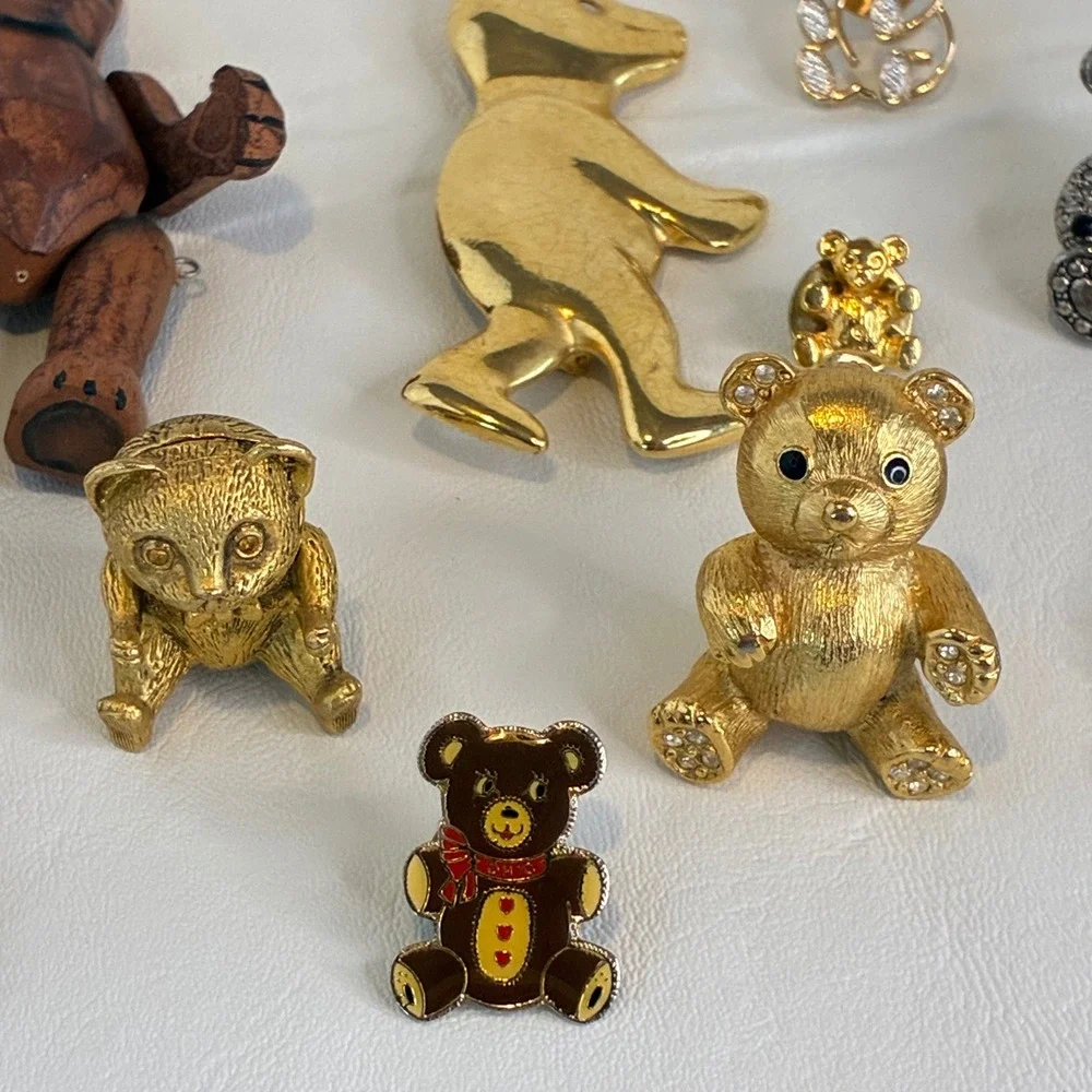 Vintage Teddy Bear Brooch Pin Lot Figural Articulated Gold Tone - Picture 6 of 12